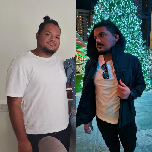 Before and After 40 lbs Fat Loss 6 foot Male 260 lbs to 220 lbs