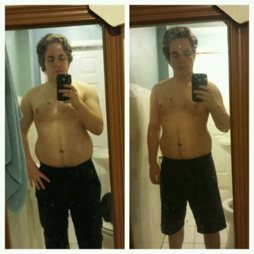A picture of a 5'6" male showing a weight loss from 165 pounds to 155 pounds. A respectable loss of 10 pounds.