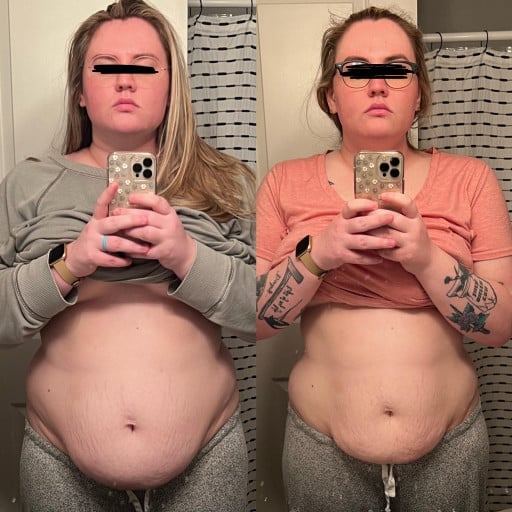 5'9 Female 40 lbs Fat Loss Before and After 285 lbs to 245 lbs
