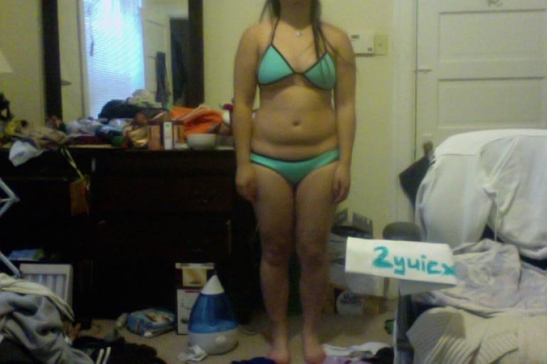 A before and after photo of a 5'6" female showing a snapshot of 160 pounds at a height of 5'6