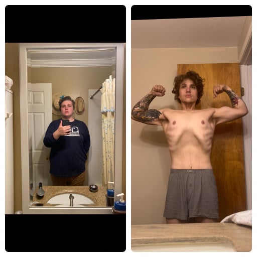 A before and after photo of a 5'11" male showing a weight reduction from 333 pounds to 184 pounds. A respectable loss of 149 pounds.
