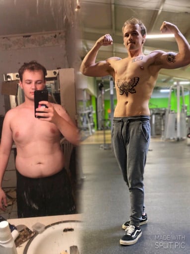 Before and After 60 lbs Weight Loss 5'7 Male 210 lbs to 150 lbs