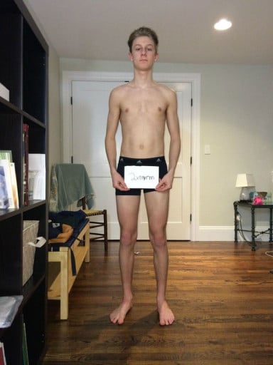 A before and after photo of a 5'9" male showing a snapshot of 115 pounds at a height of 5'9