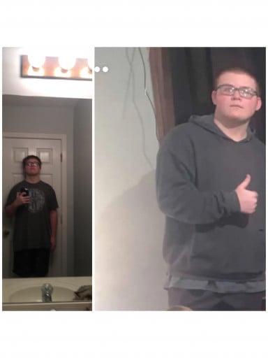 A before and after photo of a 5'11" male showing a weight reduction from 210 pounds to 190 pounds. A respectable loss of 20 pounds.