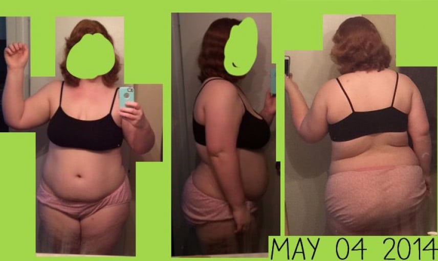 A progress pic of a 5'10" woman showing a weight reduction from 296 pounds to 284 pounds. A respectable loss of 12 pounds.