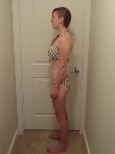 A picture of a 5'8" female showing a snapshot of 134 pounds at a height of 5'8