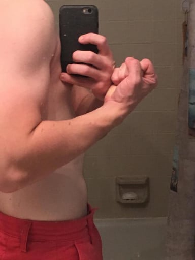 A progress pic of a 5'10" man showing a snapshot of 161 pounds at a height of 5'10
