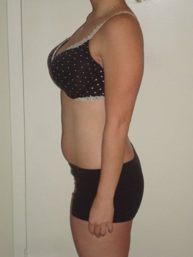 A progress pic of a 5'0" woman showing a snapshot of 125 pounds at a height of 5'0