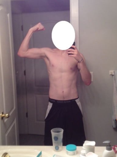 A before and after photo of a 5'11" male showing a weight gain from 137 pounds to 170 pounds. A total gain of 33 pounds.