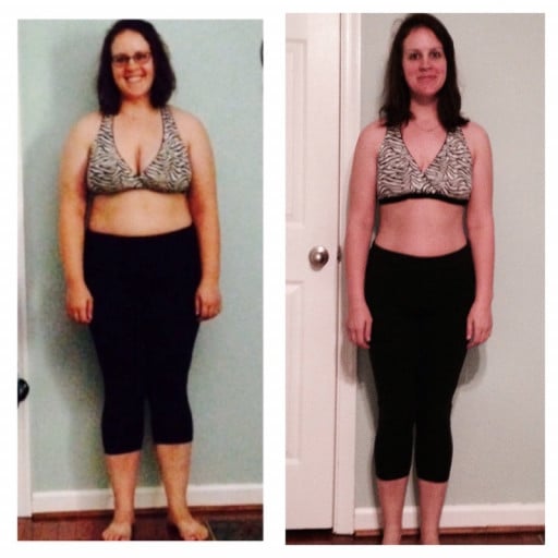 A before and after photo of a 5'5" female showing a weight loss from 200 pounds to 140 pounds. A respectable loss of 60 pounds.