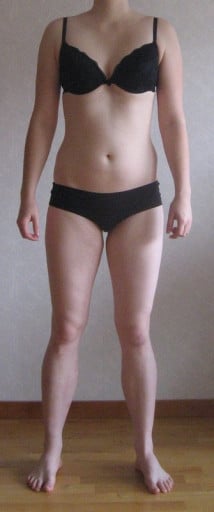 A before and after photo of a 5'9" female showing a snapshot of 150 pounds at a height of 5'9