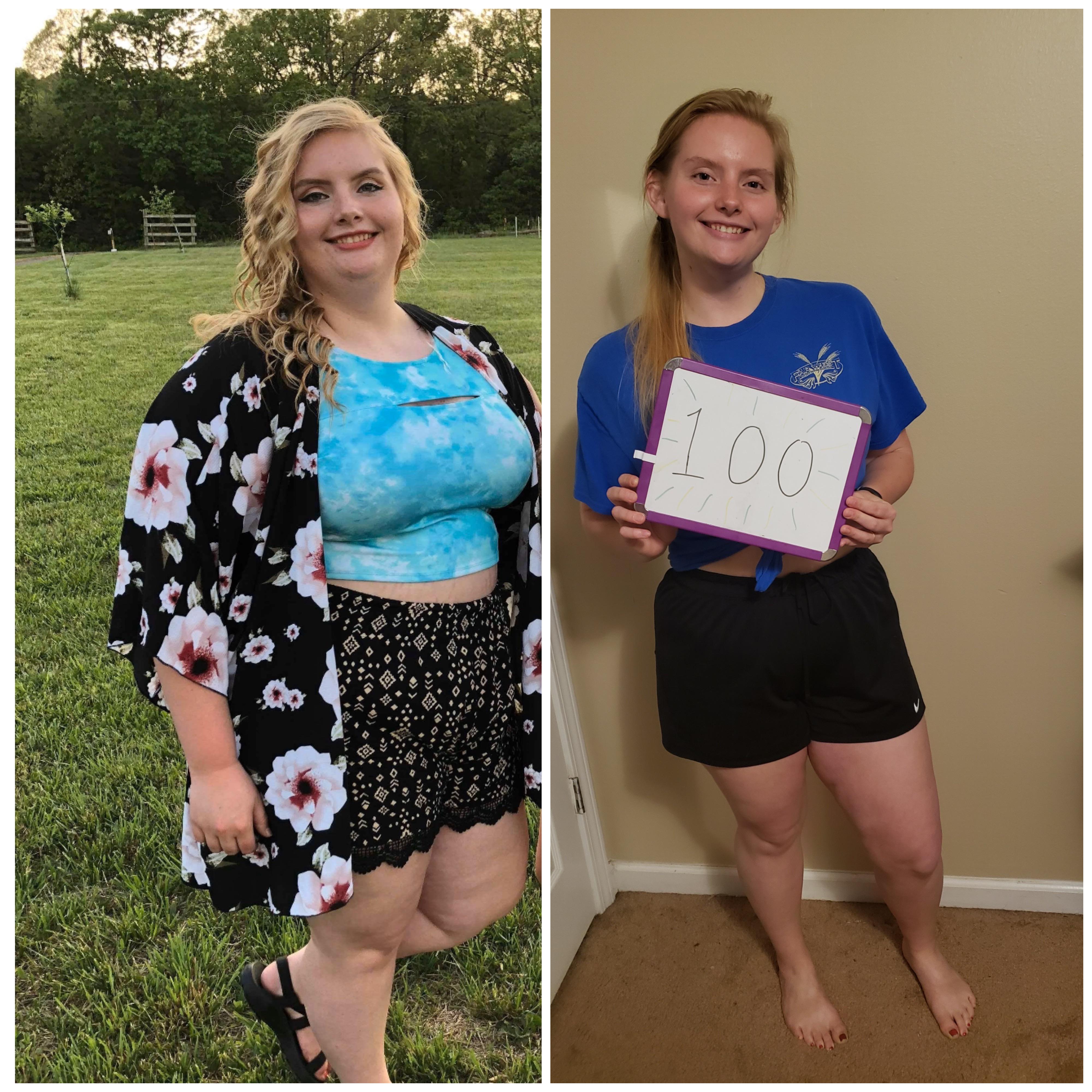100 lbs Weight Loss Before and After 5 feet 6 Female 287 lbs to 187 lbs