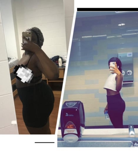 Before and After 85 lbs Fat Loss 5'4 Female 235 lbs to 150 lbs