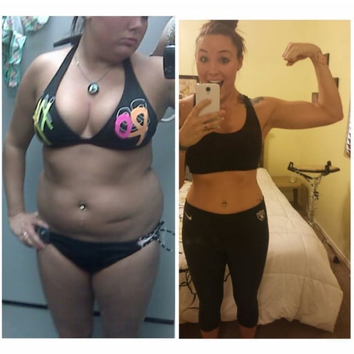 A picture of a 5'2" female showing a weight loss from 175 pounds to 122 pounds. A total loss of 53 pounds.