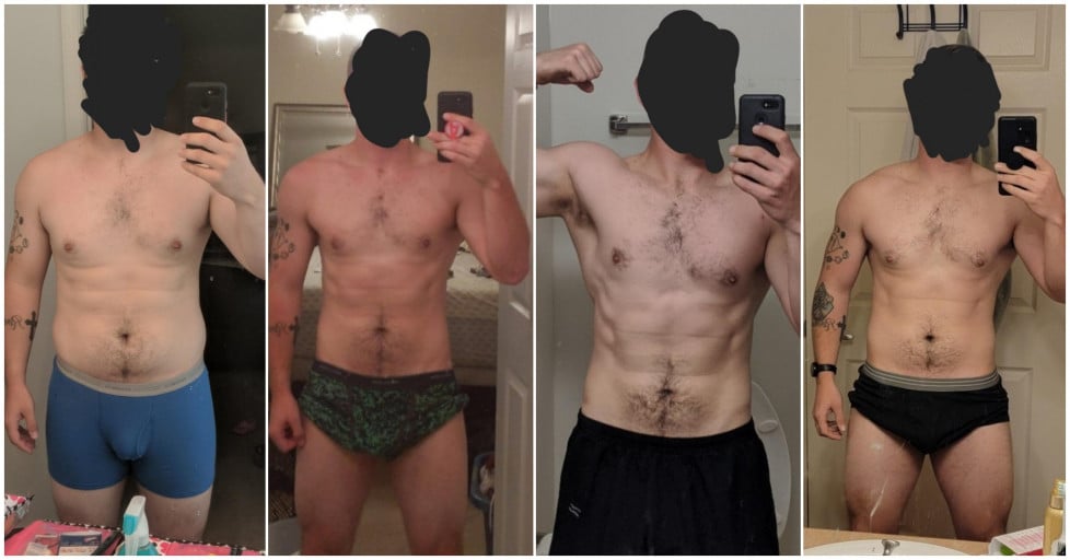 Before and After 53 lbs Fat Loss 5 foot 9 Male 229 lbs to 176 lbs
