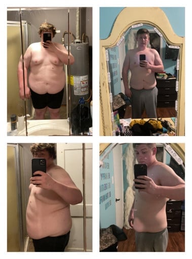 A progress pic of a 5'11" man showing a fat loss from 370 pounds to 250 pounds. A net loss of 120 pounds.