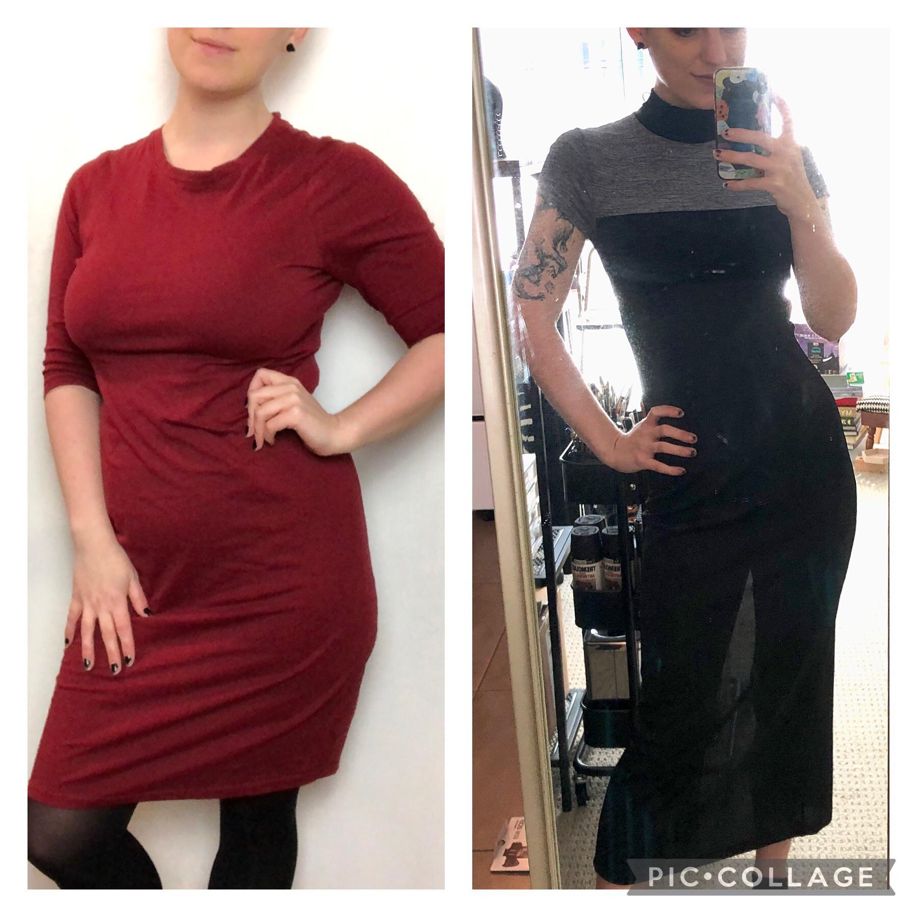 5 feet 8 Female Before and After 30 lbs Fat Loss 156 lbs to 126 lbs