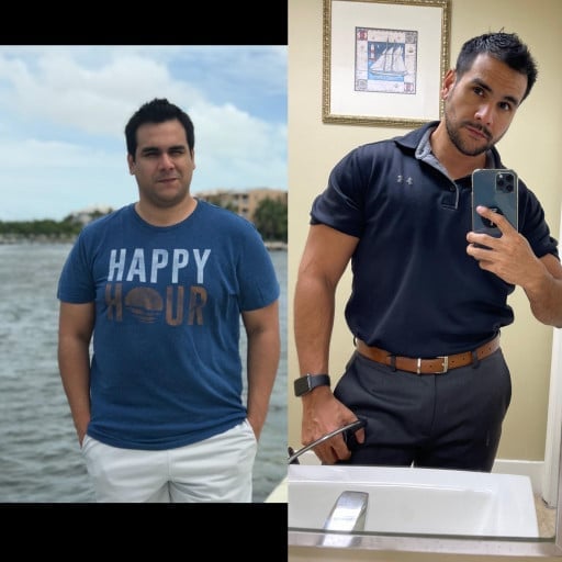 Before and After 40 lbs Weight Loss 5 feet 7 Male 205 lbs to 165 lbs