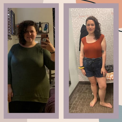 Before and After 94 lbs Weight Loss 5 foot 3 Female 261 lbs to 167 lbs