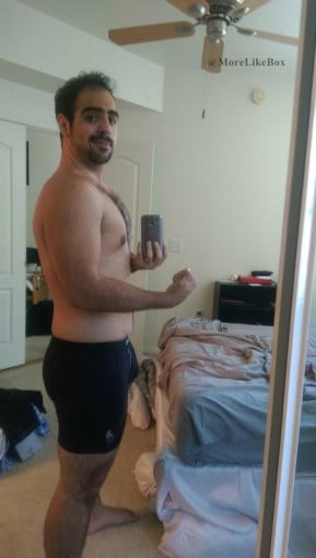 A progress pic of a 5'11" man showing a weight reduction from 268 pounds to 214 pounds. A respectable loss of 54 pounds.