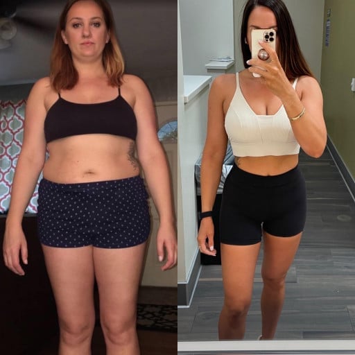 45 lbs Fat Loss Before and After 5 foot 7 Female 185 lbs to 140 lbs