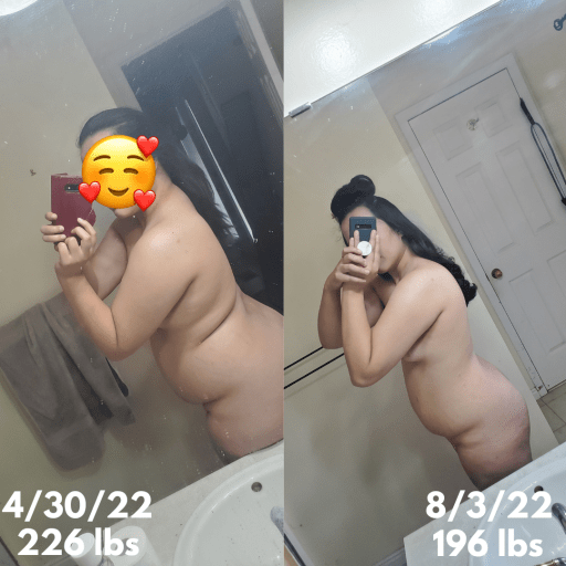 5 foot 8 Female 30 lbs Weight Loss 226 lbs to 196 lbs