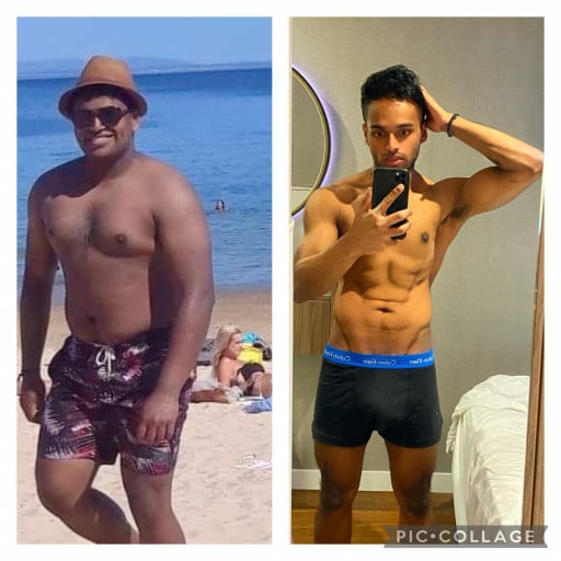 Before and After 78 lbs Fat Loss 5'7 Male 212 lbs to 134 lbs