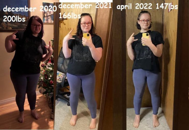 5 foot 3 Female Before and After 53 lbs Fat Loss 200 lbs to 147 lbs