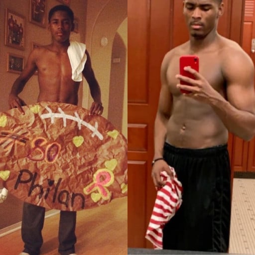 6 foot 2 Male Before and After 35 lbs Muscle Gain 150 lbs to 185 lbs