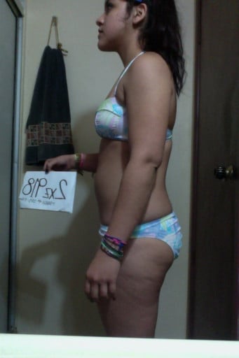 A picture of a 5'3" female showing a snapshot of 158 pounds at a height of 5'3
