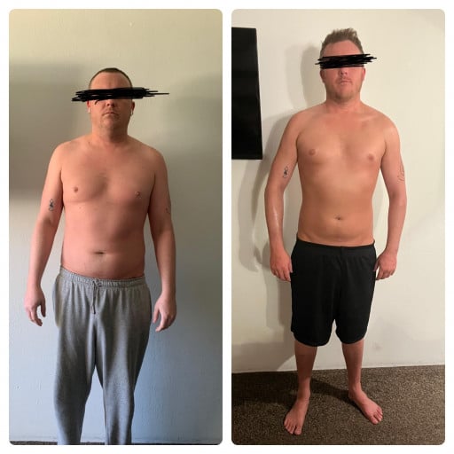 5 feet 11 Male 40 lbs Fat Loss Before and After 222 lbs to 182 lbs