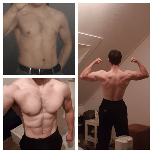 5 feet 11 Male 28 lbs Muscle Gain Before and After 143 lbs to 171 lbs