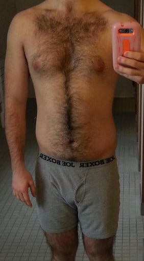 A picture of a 5'9" male showing a fat loss from 168 pounds to 159 pounds. A net loss of 9 pounds.