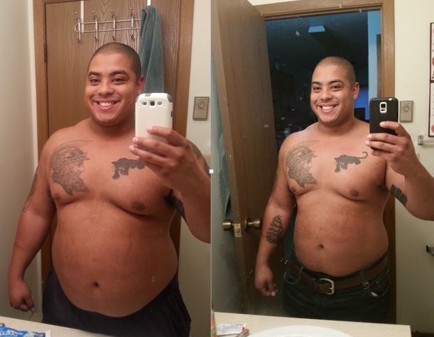 40 lbs Fat Loss Before and After 5 feet 8 Male 300 lbs to 260 lbs