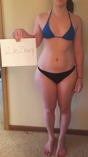 A progress pic of a 5'5" woman showing a snapshot of 158 pounds at a height of 5'5