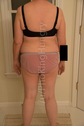 A photo of a 5'4" woman showing a snapshot of 179 pounds at a height of 5'4