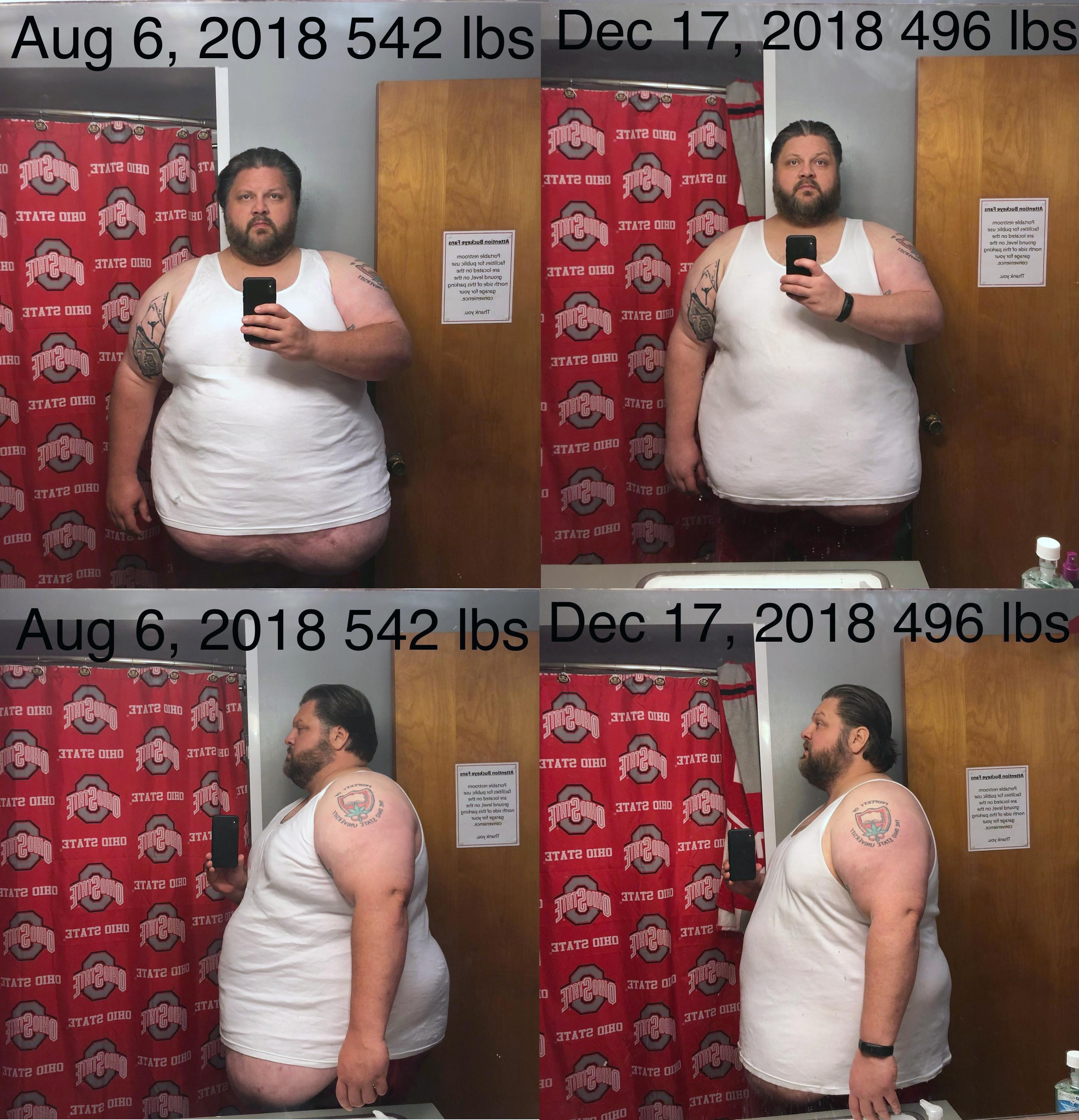 Before and After 46 lbs Weight Loss 6'1 Male 542 lbs to 496 lbs