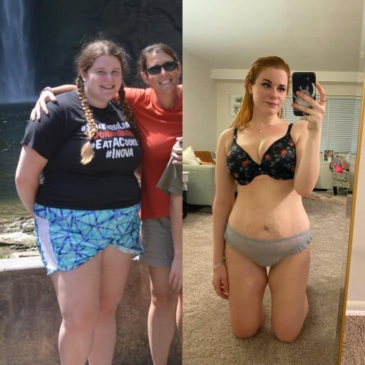 Before and After 95 lbs Weight Loss 5 foot 8 Female 265 lbs to 170 lbs