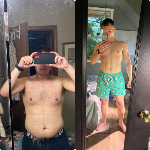 5 feet 9 Male Before and After 40 lbs Weight Loss 190 lbs to 150 lbs