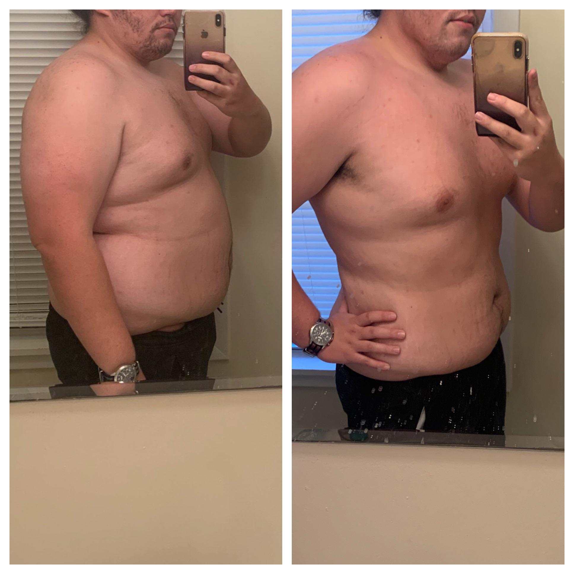 Before and After 35 lbs Weight Loss 5 feet 11 Male 305 lbs to 270 lbs