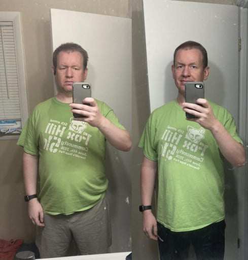 5 feet 11 Male 38 lbs Fat Loss Before and After 232 lbs to 194 lbs