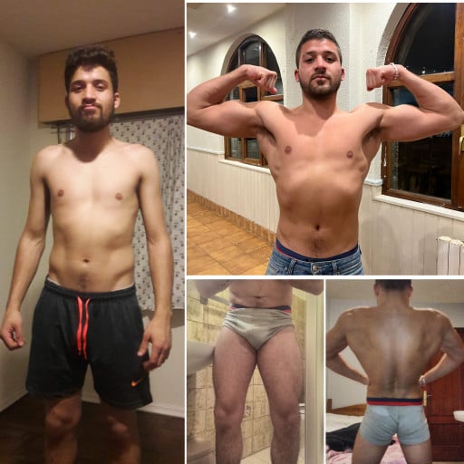 5'11 Male Progress Pics of 27 lbs Muscle Gain 160 lbs to 187 lbs