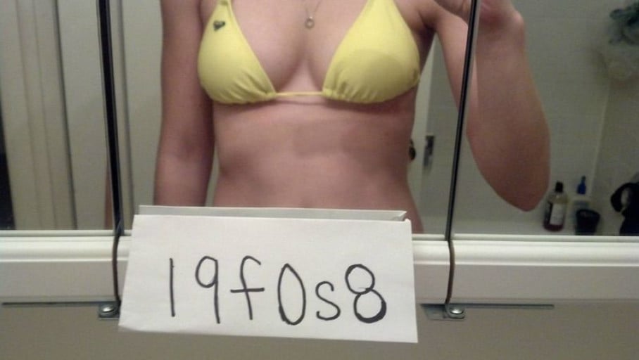 A before and after photo of a 5'7" female showing a snapshot of 143 pounds at a height of 5'7