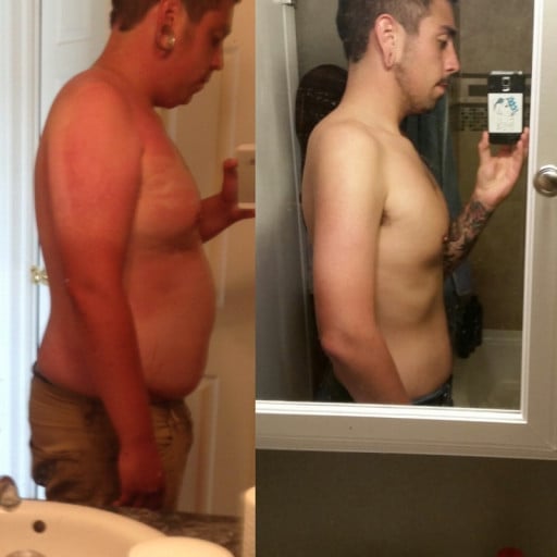 A picture of a 5'11" male showing a weight loss from 260 pounds to 180 pounds. A total loss of 80 pounds.