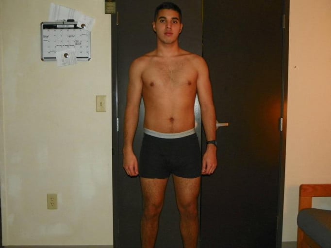 A before and after photo of a 5'11" male showing a snapshot of 173 pounds at a height of 5'11