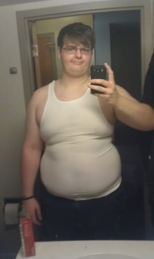 A progress pic of a 6'2" man showing a weight reduction from 300 pounds to 215 pounds. A net loss of 85 pounds.