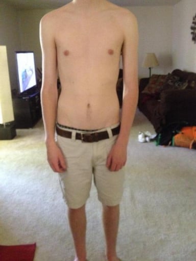 A before and after photo of a 6'0" male showing a snapshot of 140 pounds at a height of 6'0
