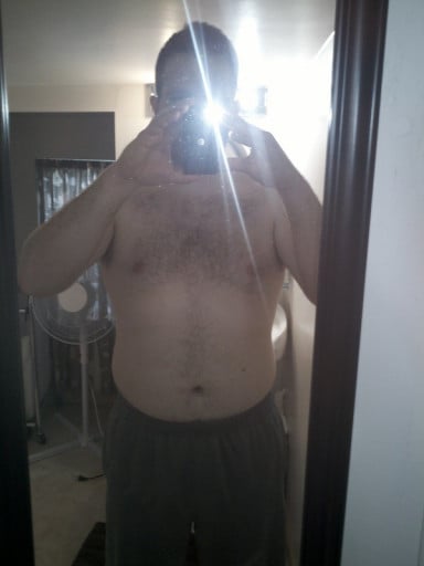 A progress pic of a 6'1" man showing a weight reduction from 245 pounds to 180 pounds. A total loss of 65 pounds.