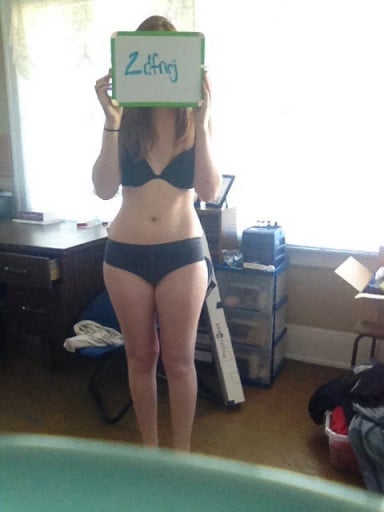 A picture of a 5'5" female showing a weight reduction from 132 pounds to 129 pounds. A net loss of 3 pounds.