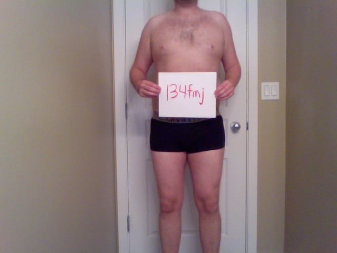 A before and after photo of a 6'1" male showing a snapshot of 222 pounds at a height of 6'1